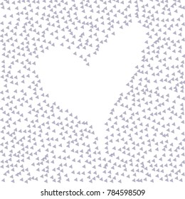 Many Small Violet Confetti in the Form of Triangles Making Big White Heart on White Background