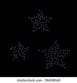 Many Small Violet Confetti in the Form of Triangles Making Three Stars on Black Background