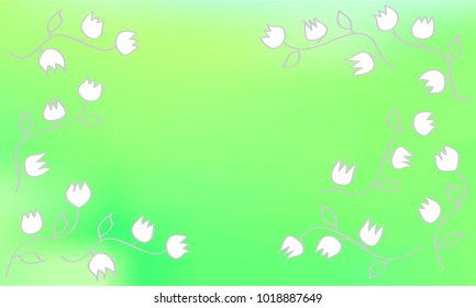 Many Small White Flowers with Leaves and Stems on Blue and Green Gradient Background