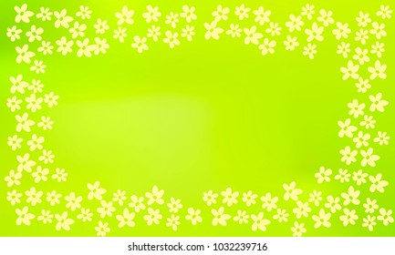 Many Small Yellow Flowers of Different Size on Green and Yellow Gradient Background