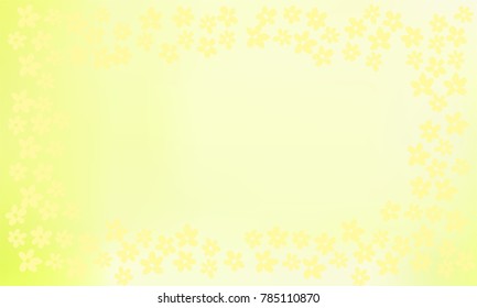 Many Small Yellow Flowers of Different Shape with Empty Space in the Center of the Image on Light Yellow and Green Gradient Background