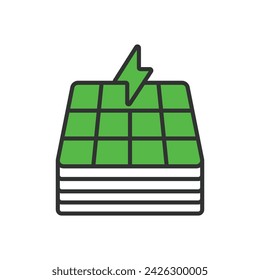 Viele Solarpaneele Symbol in Linie Design grün. Panel, Panels, Icon, Batterie, Solarpanel, Energie, Solar isoliert auf weißem Hintergrund Vektor. Viele Sonnenkollektoren - bearbeitbares Strichsymbol.