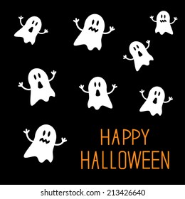 Many spook ghosts. Happy Halloween card. Flat design. Vector illustration