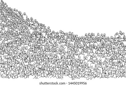 many sport fans on stadium with copyspace vector illustration sketch doodle hand drawn with black lines isolated on white background