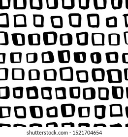 Many squares. Vector seamless pattern in scandinavian style. Monochrome, customized color. Handdrawn with paintbrush. For printing on fabric or paper. Simple abstract graphic surface pattern design.
