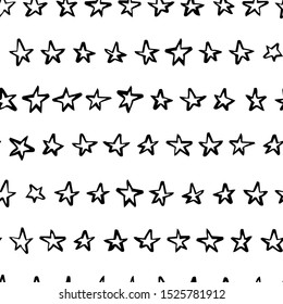 Many stars. Vector seamless pattern in scandinavian style. Monochrome, customized color. Handdrawn with paintbrush. For printing on fabric or paper. Simple abstract graphic surface pattern design.
