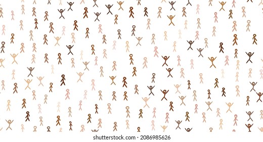 Many stick figures seamless pattern, Diversity people skin color random arrangement, Overpopulation problem too many people on planet concept, Crowd hand drawn stickman vector illustration background