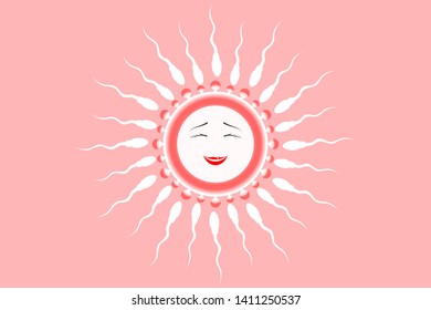 Many strong sperms of man running to cute and happy egg of woman vector illustration.