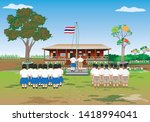 many students stand respect in front of flag 