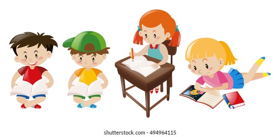Viele Studenten schreiben und lesen Illustration