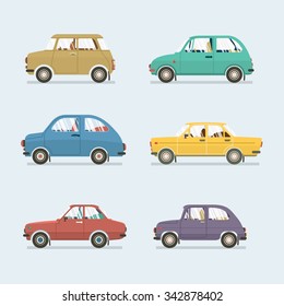 Many Style's Of Cars Side View Vector Illustration