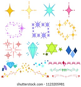 Many styles of cute, colorful, twinkle gleams. Each one separated and editable for all decoration purpose.