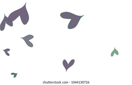 Many Stylish and Good Looking Green, Violet and Grey Hearts of Different Size on White Background