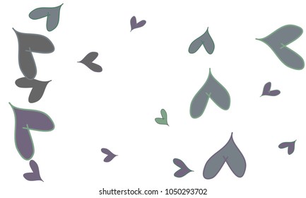Many Stylish and Good Looking Green, Violet and Grey Hearts of Different Size on White Background