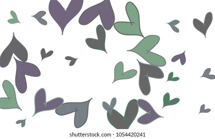 Many Stylish and Good Looking Green, Violet and Grey Hearts of Different Size on White Background