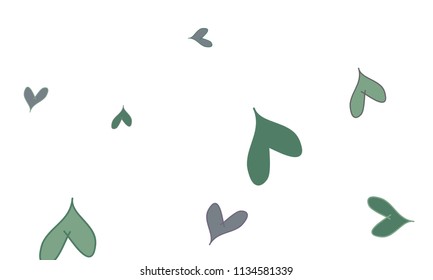 Many Stylish and Good Looking Green, Violet and Grey Hearts of Different Size on White Background