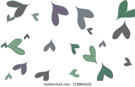 Many Stylish and Good Looking Green, Violet and Grey Hearts of Different Size on White Background
