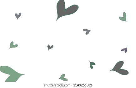 Many Stylish and Good Looking Green, Violet and Grey Hearts of Different Size on White Background