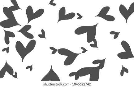Many Stylish and Good Looking Grey Hearts of Different Size on White Background