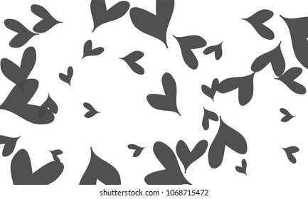 Many Stylish and Good Looking Grey Hearts of Different Size on White Background