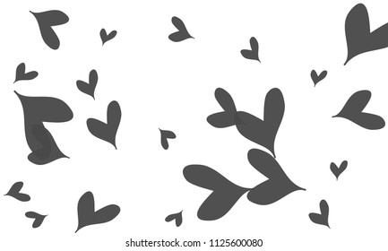 Many Stylish and Good Looking Grey Hearts of Different Size on White Background