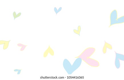 Many Stylish and Good Looking Light Yellow, Blue, Pink and Green Hearts of Different Size on White Background