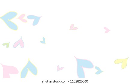 Many Stylish and Good Looking Light Yellow, Blue, Pink and Green Hearts of Different Size on White Background