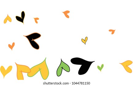 Many Stylish and Good Looking Orange, Yellow, Black and Green Hearts of Different Size on White Background