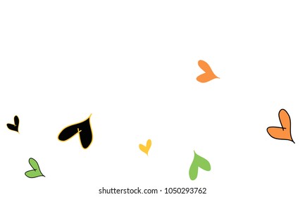 Many Stylish and Good Looking Orange, Yellow, Black and Green Hearts of Different Size on White Background