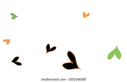 Many Stylish and Good Looking Orange, Yellow, Black and Green Hearts of Different Size on White Background