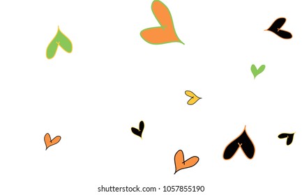 Many Stylish and Good Looking Orange, Yellow, Black and Green Hearts of Different Size on White Background