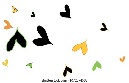 Many Stylish and Good Looking Orange, Yellow, Black and Green Hearts of Different Size on White Background
