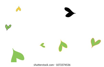 Many Stylish and Good Looking Orange, Yellow, Black and Green Hearts of Different Size on White Background