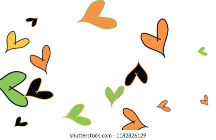 Many Stylish and Good Looking Orange, Yellow, Black and Green Hearts of Different Size on White Background