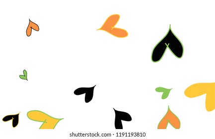 Many Stylish and Good Looking Orange, Yellow, Black and Green Hearts of Different Size on White Background