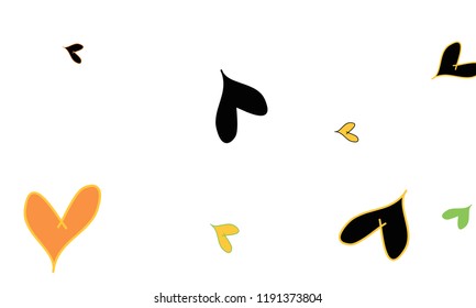 Many Stylish and Good Looking Orange, Yellow, Black and Green Hearts of Different Size on White Background