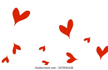 Many Stylish and Good Looking Red Hearts of Different Size on White Background