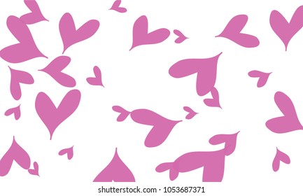 Many Stylish and Good Looking Violet and Pink Hearts of Different Size on White Background