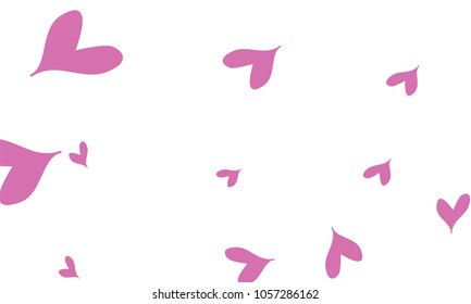 Many Stylish and Good Looking Violet and Pink Hearts of Different Size on White Background