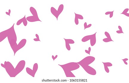 Many Stylish and Good Looking Violet and Pink Hearts of Different Size on White Background