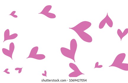 Many Stylish and Good Looking Violet and Pink Hearts of Different Size on White Background