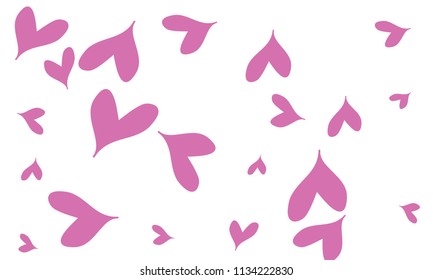 Many Stylish and Good Looking Violet and Pink Hearts of Different Size on White Background