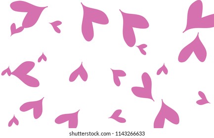 Many Stylish and Good Looking Violet and Pink Hearts of Different Size on White Background