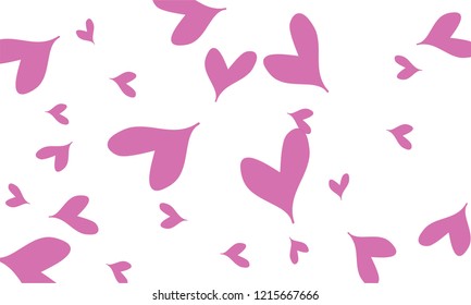 Many Stylish and Good Looking Violet and Pink Hearts of Different Size on White Background