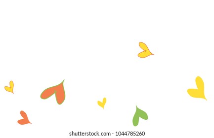 Many Stylish and Good Looking Yellow, Green and Red Hearts of Different Size on White Background