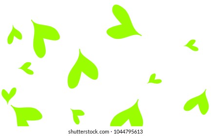 Many Stylish and Good Looking Yellow and Green Hearts of Different Size on White Background