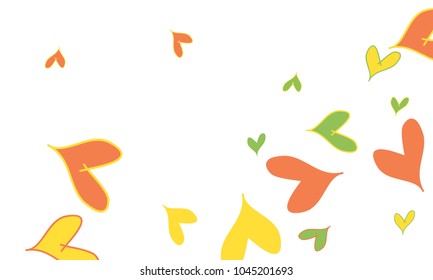 Many Stylish and Good Looking Yellow, Green and Red Hearts of Different Size on White Background