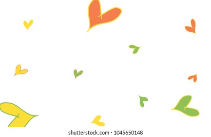 Many Stylish and Good Looking Yellow, Green and Red Hearts of Different Size on White Background