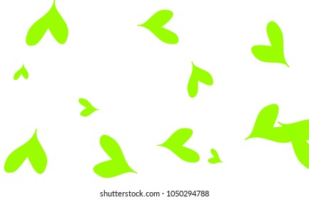 Many Stylish and Good Looking Yellow and Green Hearts of Different Size on White Background