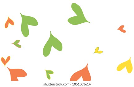 Many Stylish and Good Looking Yellow, Green and Red Hearts of Different Size on White Background